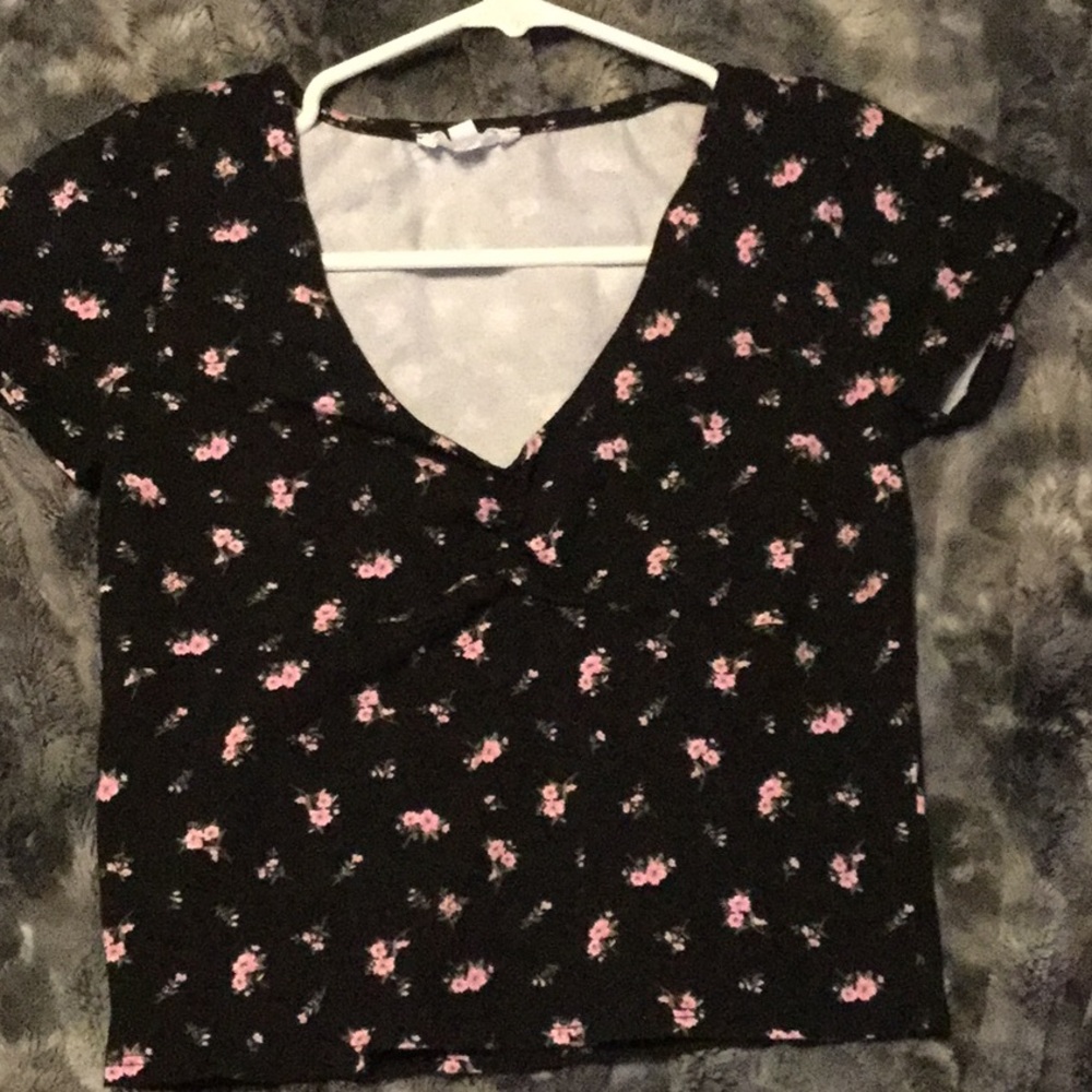 Black with pink flower top